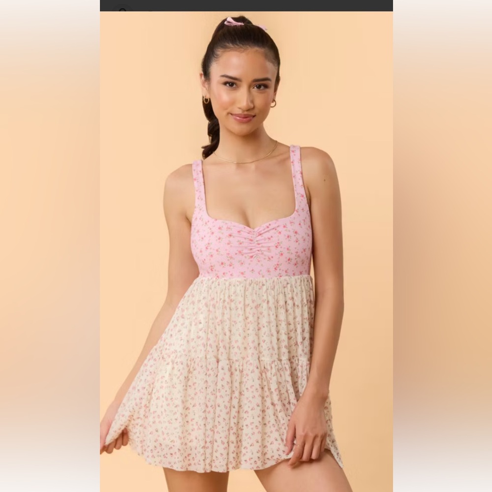 Pink Floral Tiered Babydoll Dress